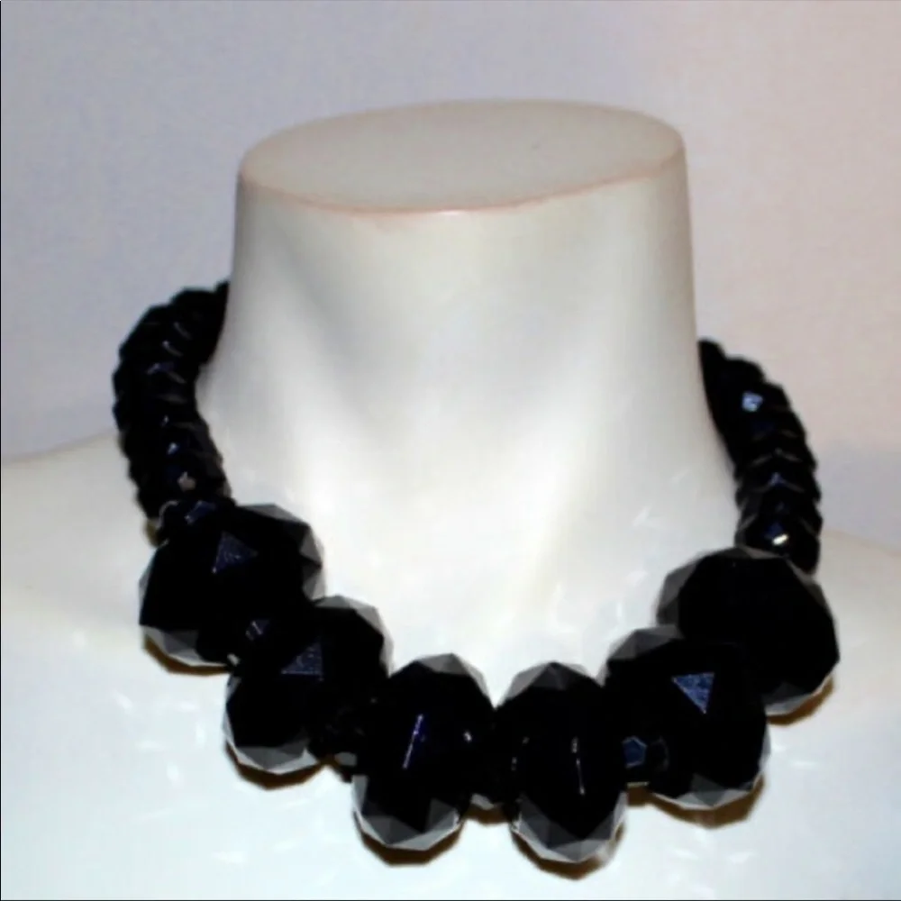 🖤 VTG LYDELL NYC Huge Jet Black Beaded Statement Necklace
